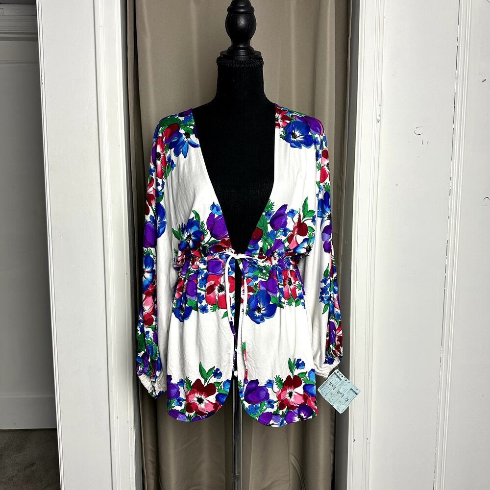 NWT Vintage 70s Cole California Saks Psychedelic Poppy Cover Up Robe Sz M